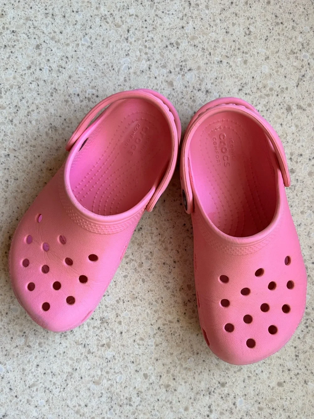 CROCS - Kids Pink Classic Croc Clogs - Slip-On Shoes w/ Heal Strap Girl Size 12